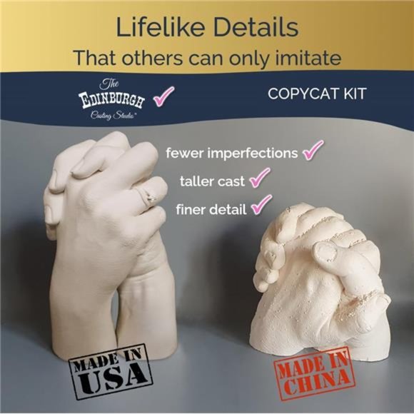 Hand Casting Kit Couples - Lifelike Stone Sculpture for Two Hand Mold Mom Dad - Picture 3 of 6